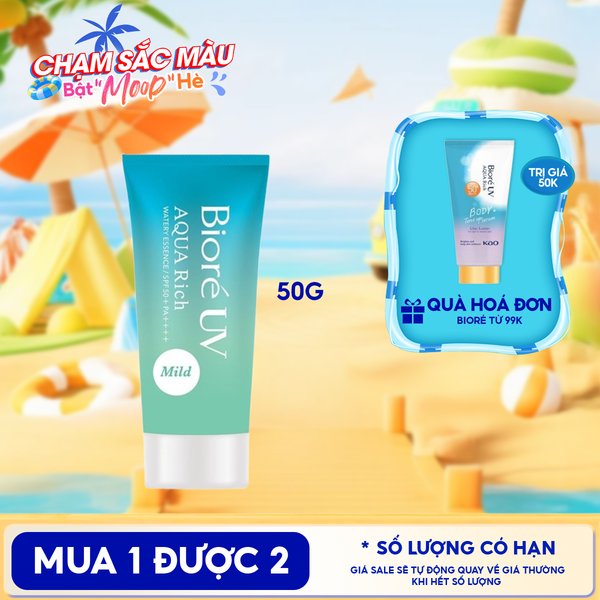  Tinh Chất Chống Nắng Bioré Màng Nước Dịu Nhẹ Uv Aqua Rich Watery Essence Mild SPF50+ PA++++ 50g 