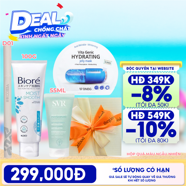  [HỘP QUÀ YÊU THƯƠNG] Gel Rửa Mặt SVR Moussante Gel + Sữa Rửa Mặt Bioré Skin Purifying Facial Foam + Mặt Nạ Miếng BNBG + Bút Kẻ Mắt VEECCI Vivid Color Eyeliner Pen + Hộp Quà Ngẫu Nhiên 