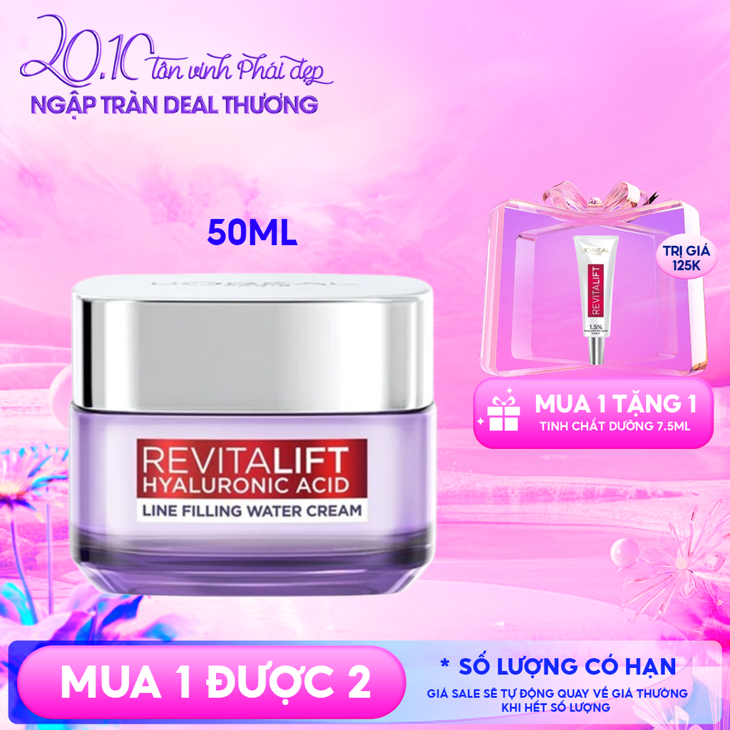 Kem Dưỡng L'oreal Cấp Ẩm, Cải Thiện Nếp Nhăn Revitalift Hyaluronic Acid Line Filling Water Cream