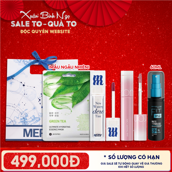  Túi Quà Tặng 499K: 1 Son Merzy + 1 Son Romand + 1 Xịt Khóa Nền Maybelline + 1 Mặt Nạ + Túi 