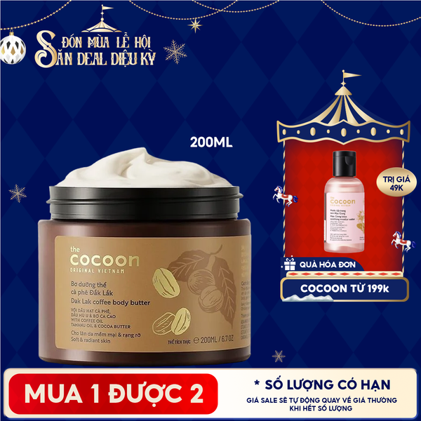  Bơ Dưỡng Thể Cocoon Chiết Xuất Cà Phê Cấp Ẩm Dưỡng Mịn Da Dak Lak Coffee Body Butter 200ml 