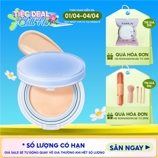  [VE-EASY] Phấn Nước Trang Điểm Romand Che Phủ Tự Nhiên, Căng Bóng Thuần Chay Bare Water Cushion SPF38/PA++++ 20g 