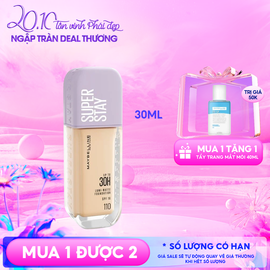 Kem Nền Maybelline Bắt Sáng, Che Phủ Cao, Siêu Nhẹ Mặt Super Stay Up To 30H Lumi Matte Foundation 35ml