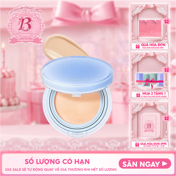  [VE-EASY] Phấn Nước Trang Điểm Romand Che Phủ Tự Nhiên, Căng Bóng Thuần Chay Bare Water Cushion SPF38/PA++++ 20g 