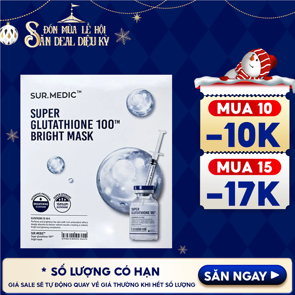 Mặt Nạ Sur.Medic+ Hỗ Trợ Dưỡng Trắng Da Bright Glutathione Mask 30g
