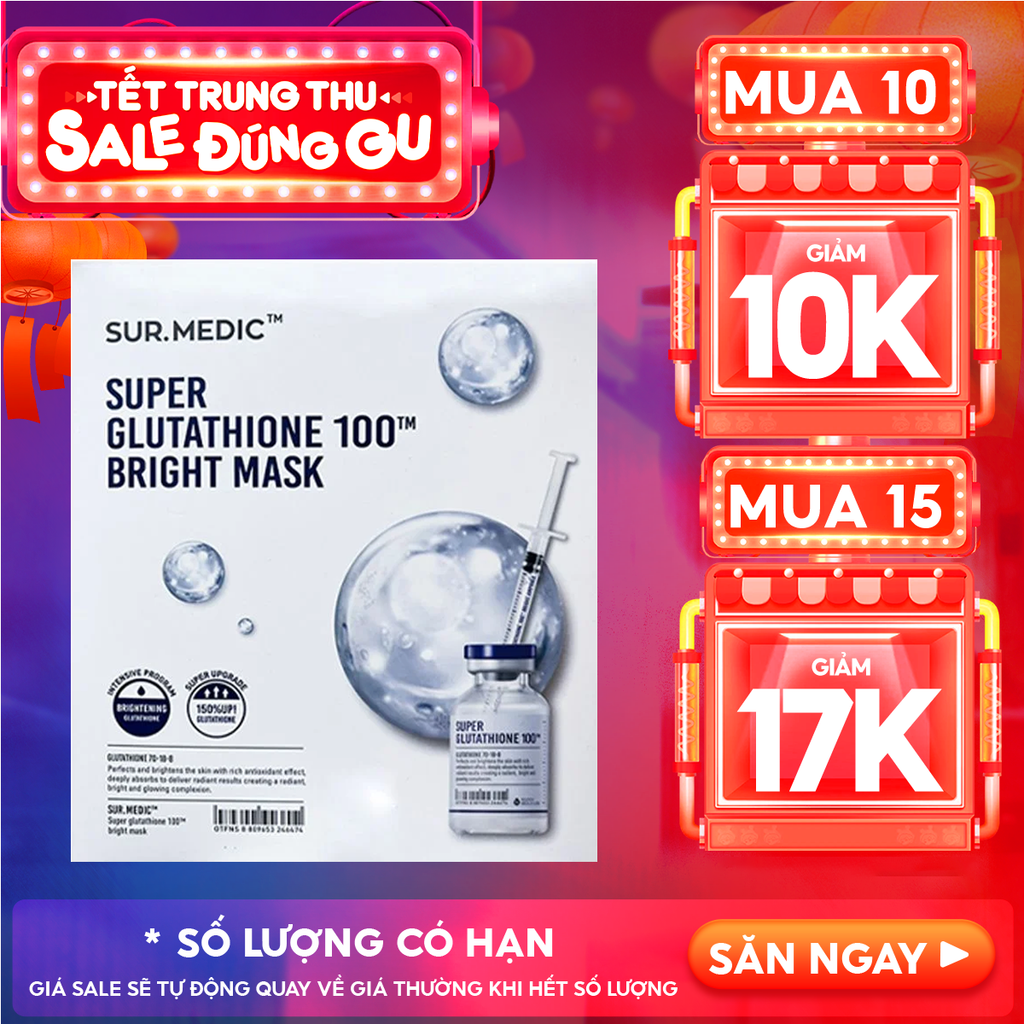 Mặt Nạ Sur.Medic+ Hỗ Trợ Dưỡng Trắng Da Bright Glutathione Mask 30g