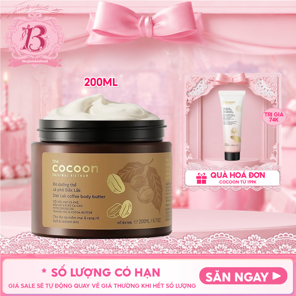  Bơ Dưỡng Thể Cocoon Chiết Xuất Cà Phê Cấp Ẩm Dưỡng Mịn Da Dak Lak Coffee Body Butter 200ml 