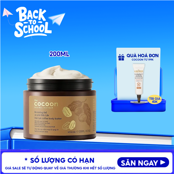  Bơ Dưỡng Thể Cocoon Chiết Xuất Cà Phê Cấp Ẩm Dưỡng Mịn Da Dak Lak Coffee Body Butter 200ml 