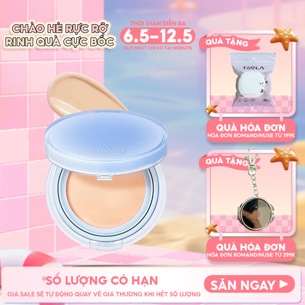  [VE-EASY] Phấn Nước Trang Điểm Romand Che Phủ Tự Nhiên, Căng Bóng Thuần Chay Bare Water Cushion SPF38/PA++++ 20g 