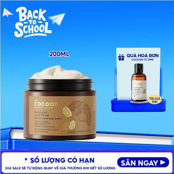  Bơ Dưỡng Thể Cocoon Chiết Xuất Cà Phê Cấp Ẩm Dưỡng Mịn Da Dak Lak Coffee Body Butter 200ml 