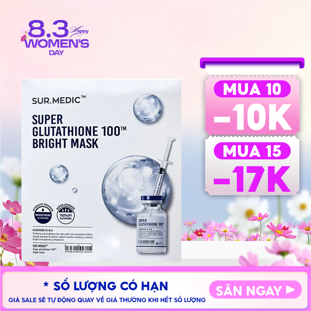 Mặt Nạ Sur.Medic+ Hỗ Trợ Dưỡng Trắng Da Bright Glutathione Mask 30g