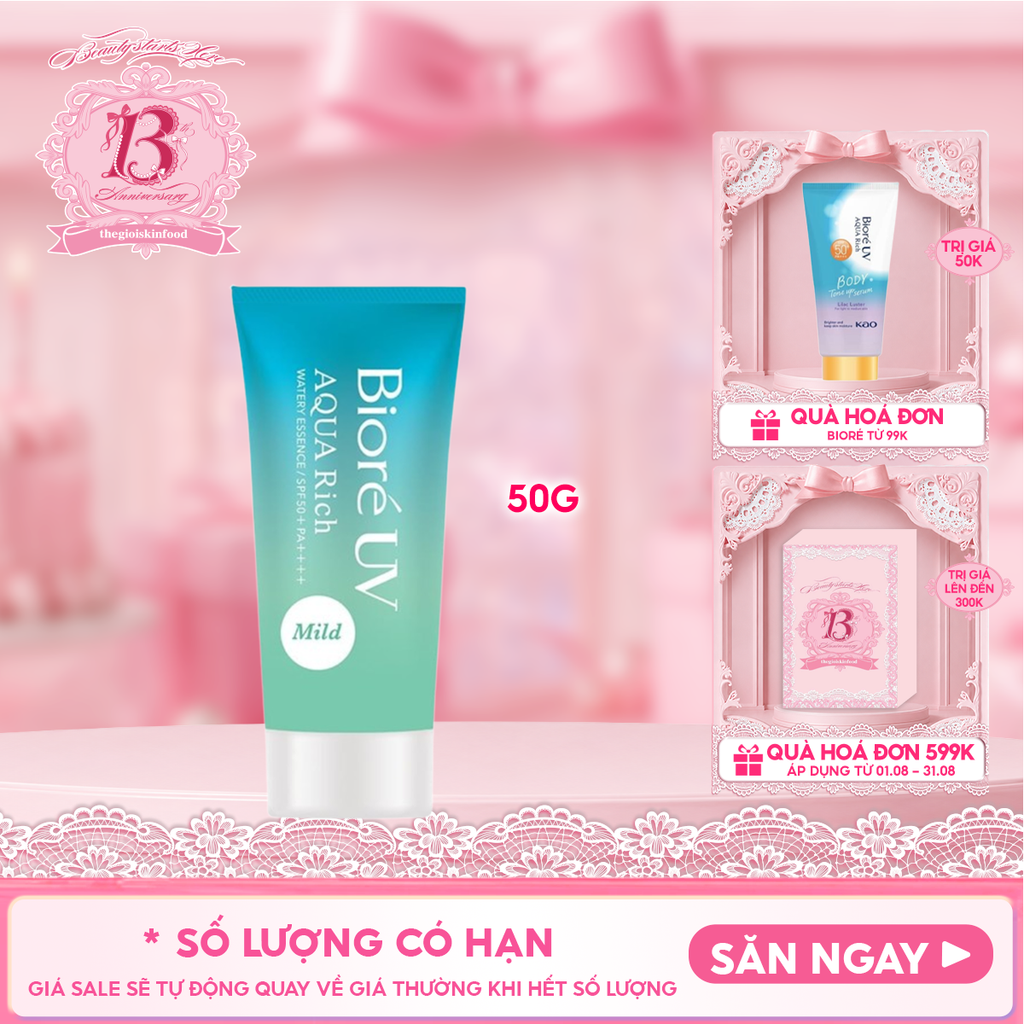 Tinh Chất Chống Nắng Bioré Màng Nước Dịu Nhẹ Uv Aqua Rich Watery Essence Mild SPF50+ PA++++ 50g