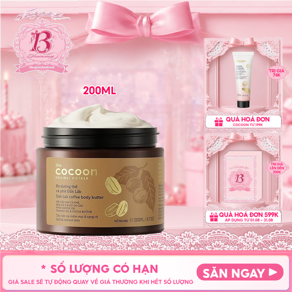  Bơ Dưỡng Thể Cocoon Chiết Xuất Cà Phê Cấp Ẩm Dưỡng Mịn Da Dak Lak Coffee Body Butter 200ml 