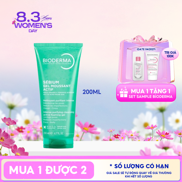  Gel Rửa Mặt Bioderma Làm Sạch Sâu & Hỗ Trợ Giảm Mụn Sebium Gel Moussant Actif 200ml 