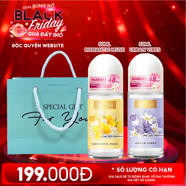  Combo Quà Tặng 20/11: 2 Chai Lăn Khử Mùi Hương Nước Hoa Cindy Bloom Deodorant roll-on 50ml + Túi Quà 