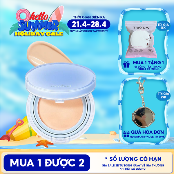  [VE-EASY] Phấn Nước Trang Điểm Romand Che Phủ Tự Nhiên, Căng Bóng Thuần Chay Bare Water Cushion SPF38/PA++++ 20g 