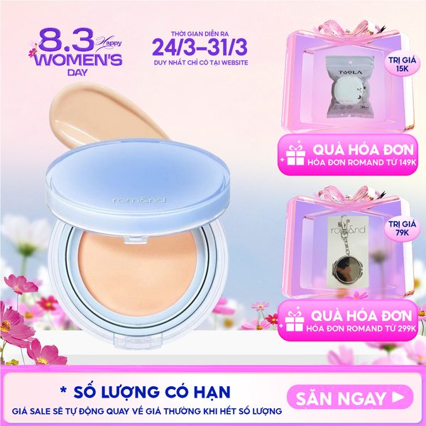  [VE-EASY] Phấn Nước Trang Điểm Romand Che Phủ Tự Nhiên, Căng Bóng Thuần Chay Bare Water Cushion SPF38/PA++++ 20g 