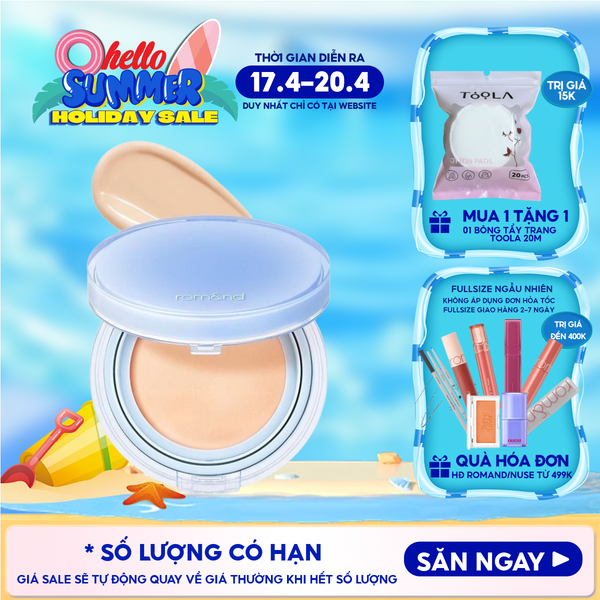  [VE-EASY] Phấn Nước Trang Điểm Romand Che Phủ Tự Nhiên, Căng Bóng Thuần Chay Bare Water Cushion SPF38/PA++++ 20g 