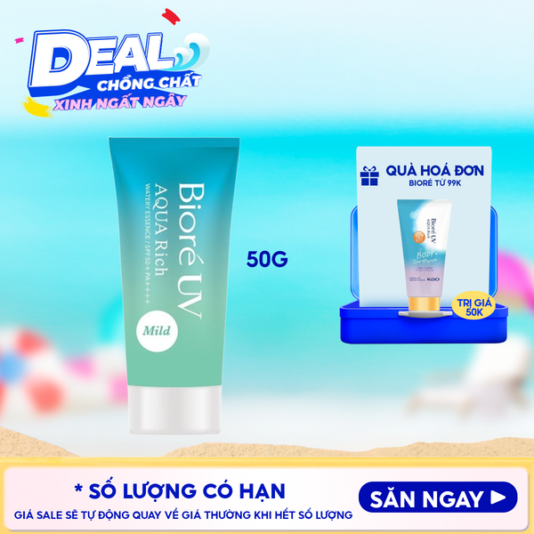  Tinh Chất Chống Nắng Bioré Màng Nước Dịu Nhẹ Uv Aqua Rich Watery Essence Mild SPF50+ PA++++ 50g 