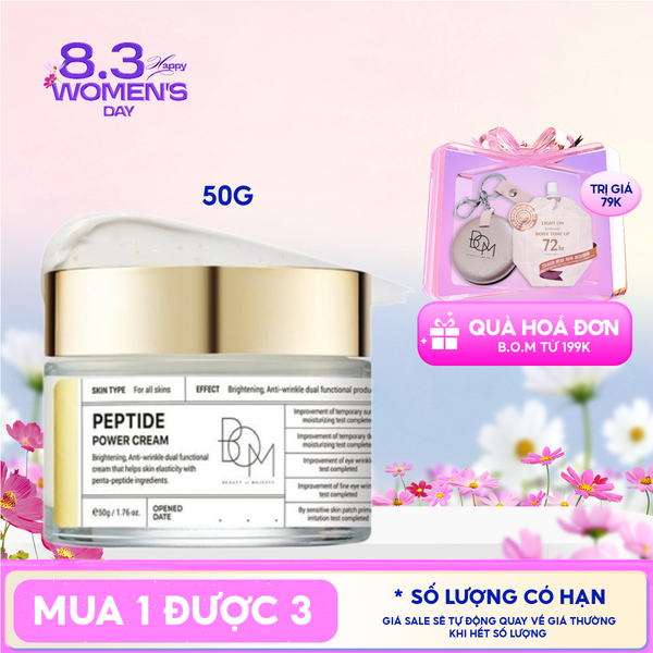  Kem Dưỡng Ẩm B.O.M Hỗ Trợ Sáng Da, Mờ Nếp Nhăn Peptide Power Cream 50g 