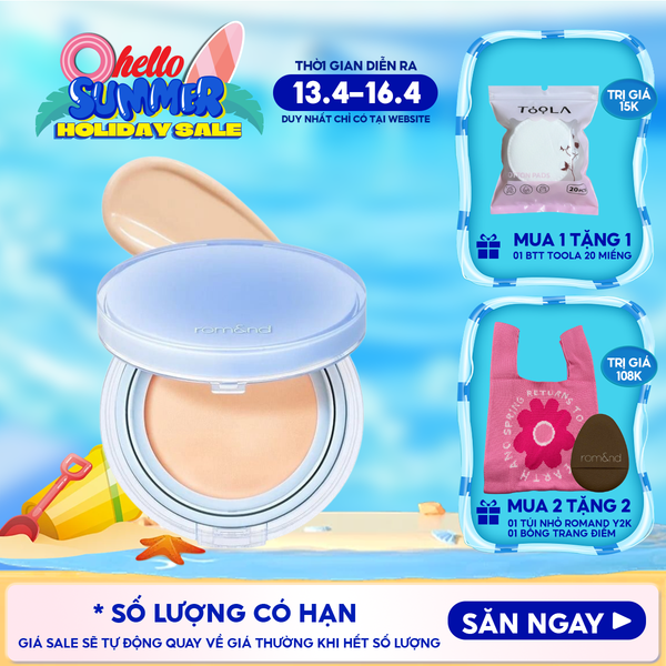  [VE-EASY] Phấn Nước Trang Điểm Romand Che Phủ Tự Nhiên, Căng Bóng Thuần Chay Bare Water Cushion SPF38/PA++++ 20g 
