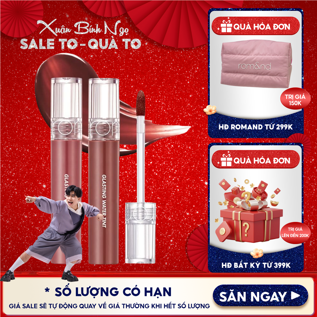 [Màu 1-17] Son Tint Nước Romand Siêu Lì, Lâu Trôi Glasting Water Tint 4g