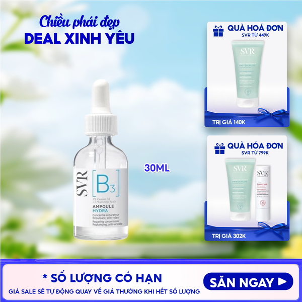  Serum SVR Dưỡng Ngăn Ngừa Nếp Nhăn, Phục Hồi Da Và Dưỡng Ẩm SVR B3 Ampoule Hydra 30ml 
