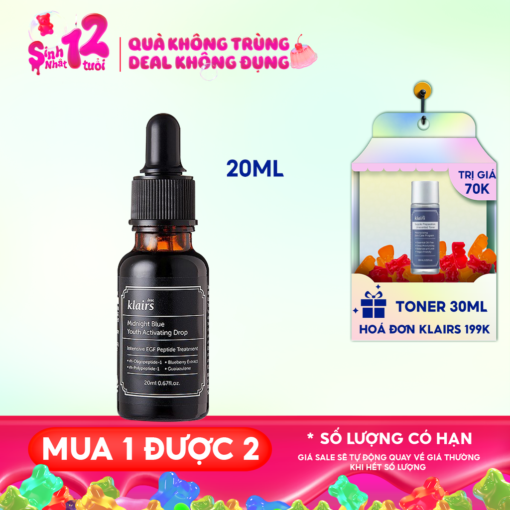 Serum Klairs Làm Dịu, Phục Hồi Da Klairs Midnight Blue Youth Activating Drop 20ml