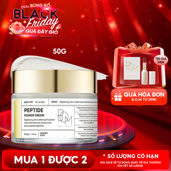  Kem Dưỡng Ẩm B.O.M Hỗ Trợ Sáng Da, Mờ Nếp Nhăn Peptide Power Cream 50g 