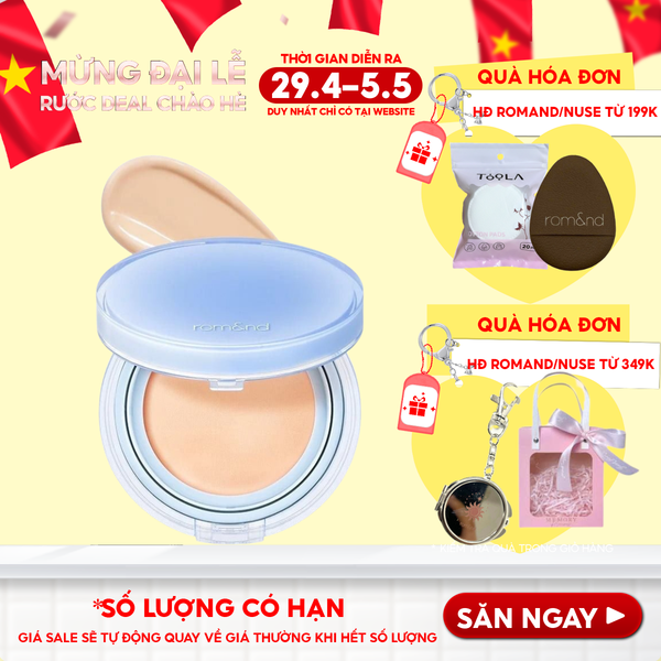  [VE-EASY] Phấn Nước Trang Điểm Romand Che Phủ Tự Nhiên, Căng Bóng Thuần Chay Bare Water Cushion SPF38/PA++++ 20g 