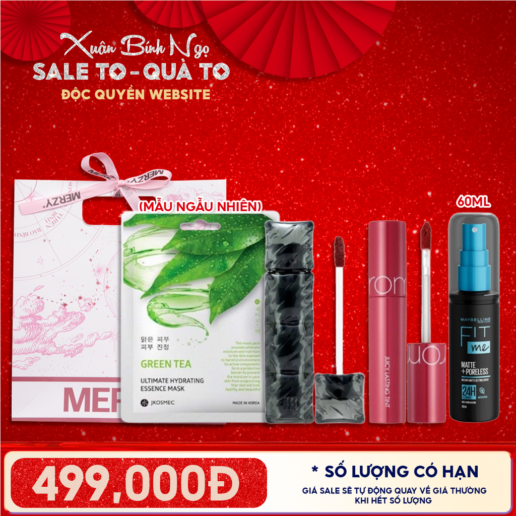 Túi Quà Tặng 499K: 1 Son Merzy + 1 Son Romand + 1 Xịt Khóa Nền Maybelline + 1 Mặt Nạ + Túi