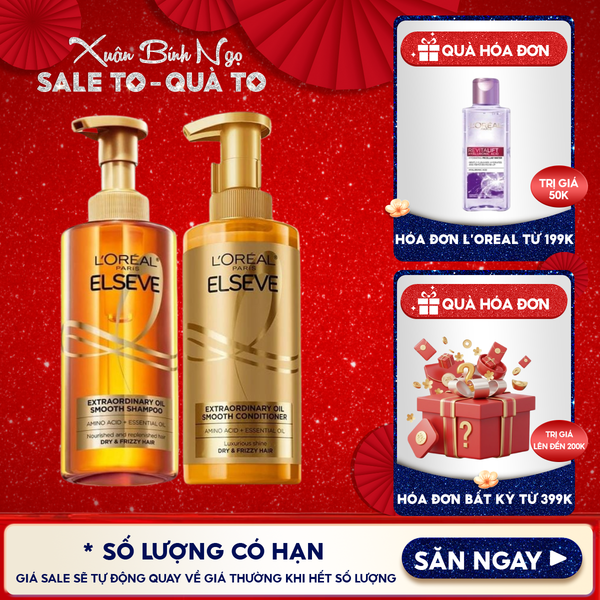  Dầu Gội, Dầu Xả L'oreal Dưỡng Tóc Suôn Mượt Cao Cấp Extraordinary Oil Smooth 440ml 
