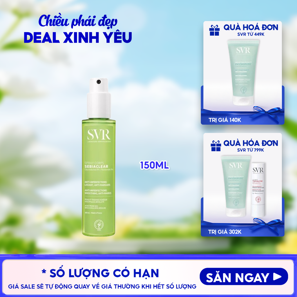 Xịt Hỗ Trợ Giảm Mụn Lưng & Cơ Thể SVR Mờ Thâm Mụn Sebiaclear Spray Corps 150ml