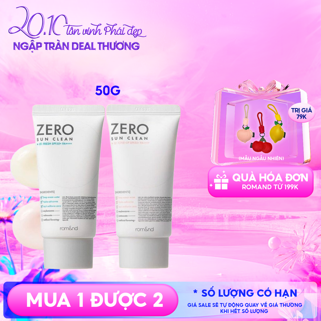 Kem Chống Nắng Romand Kiêm Kem Lót Bảo Vệ Da Hiệu Quả Zero Sun Clean SPF50+/PA++++ 50g