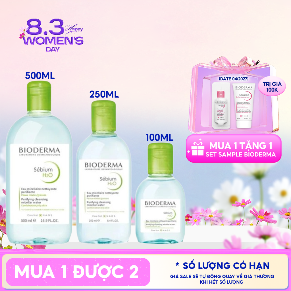 Nước Tẩy Trang Bioderma Cho Da Dầu, Da Hỗn Hợp, Da Mụn Sebium H2O
