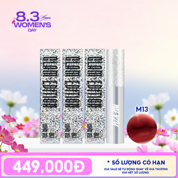  [PACK TIẾT KIỆM 50%] 3 Son Kem Lì Mềm Mịn, Lâu Trôi Merzy The Glam Mellow Tint 4g M13 Vỏ Bạc 
