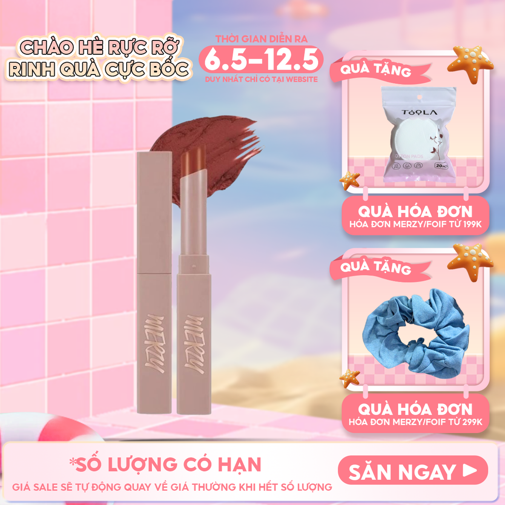 [Academia Collection] Son Thỏi Lì Merzy Lên Màu Chuẩn, Mịn Mượt Nhẹ Môi Academia Cotton Lipstick 1.8g