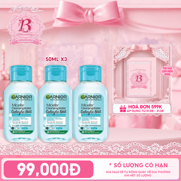  Combo Travel: 3 Sản Phẩm Nước Tẩy Trang Garnier Làm Sạch Sâu Micellar Cleansing Water 50ml 