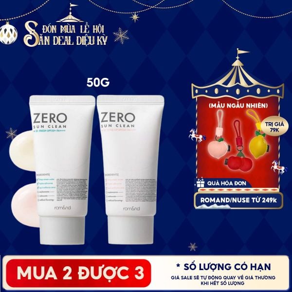  Kem Chống Nắng Romand Kiêm Kem Lót Bảo Vệ Da Hiệu Quả Zero Sun Clean SPF50+/PA++++ 50g 