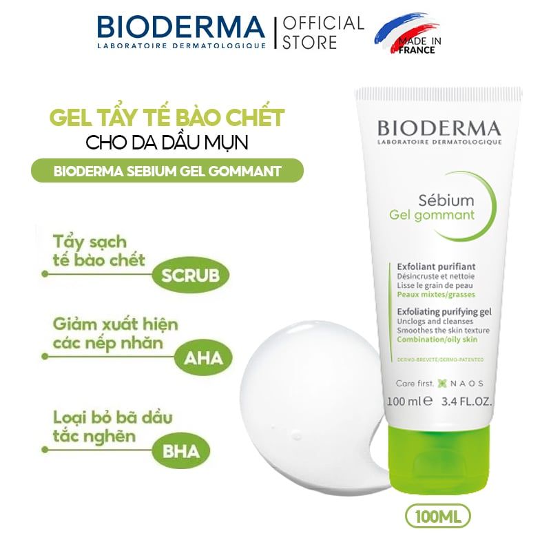 Gel Tẩy Tế Bào Chết Bioderma Cho Da Dầu Mụn Sebium Gel Gommant 100ml
