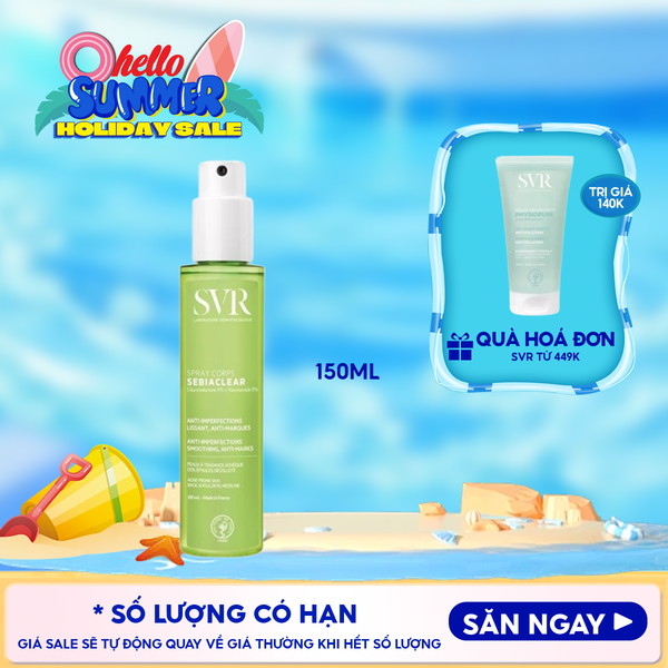  Xịt Hỗ Trợ Giảm Mụn Lưng & Cơ Thể SVR Mờ Thâm Mụn Sebiaclear Spray Corps 150ml 
