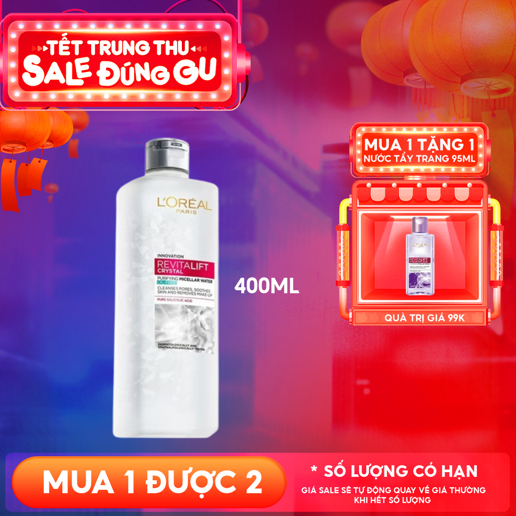 Nước Tẩy Trang L'oreal Làm Sạch Cho Da Dầu Revitalift Crystal Purifying Micellar Water
