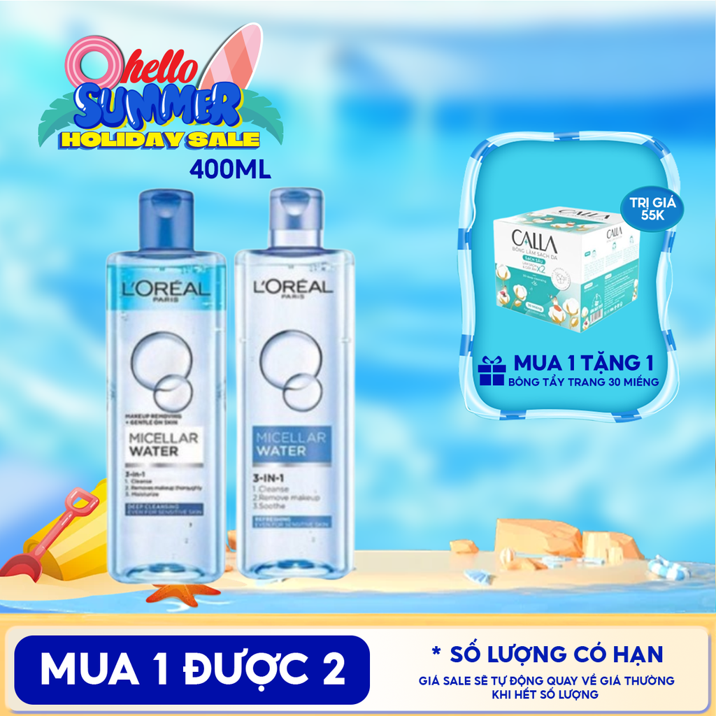 Nước Tẩy Trang L'Oreal Làm Sạch Tươi Mát, Dưỡng Ẩm Cho Da 3-in-1 Micellar Water