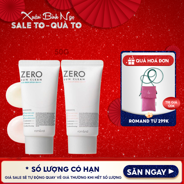  Kem Chống Nắng Romand Kiêm Kem Lót Bảo Vệ Da Hiệu Quả Zero Sun Clean SPF50+/PA++++ 50g 
