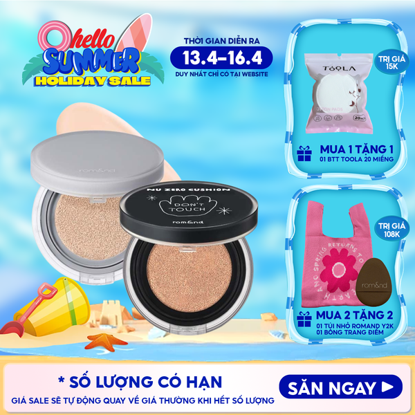 Phấn Nước Romand Che Phủ Cao, Mỏng Nhẹ Tự Nhiên NU Zero Cushion SPF24/PA++ 15g 