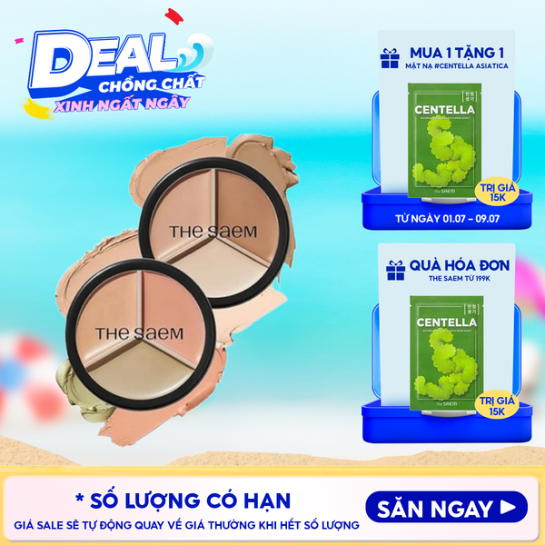  Che Khuyết Điểm Triệt Sắc, Che Phủ Cao The Saem Cover Perfection Triple Pot Concealer SPF28/PA+ 4.5g 