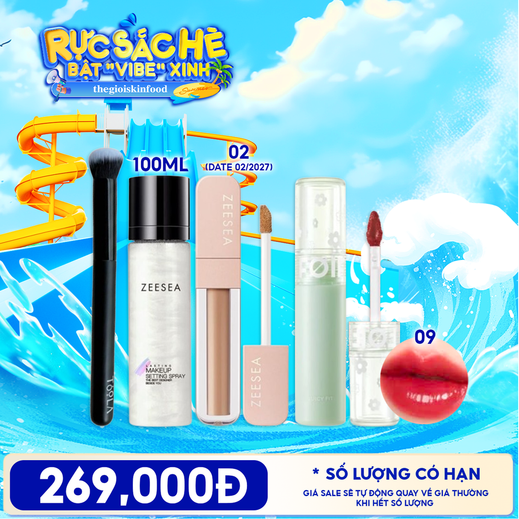 Combo Son Tint Bóng FOIF Juicy Fit Tint + Xịt Khóa Nền Zeesea Lasting Makeup Settting Spray + Kem Che Khuyết Điểm ZeeseaMist Soft Focus Concealer + Cọ Che Khuyết Điểm TOOLA Concealer Brush