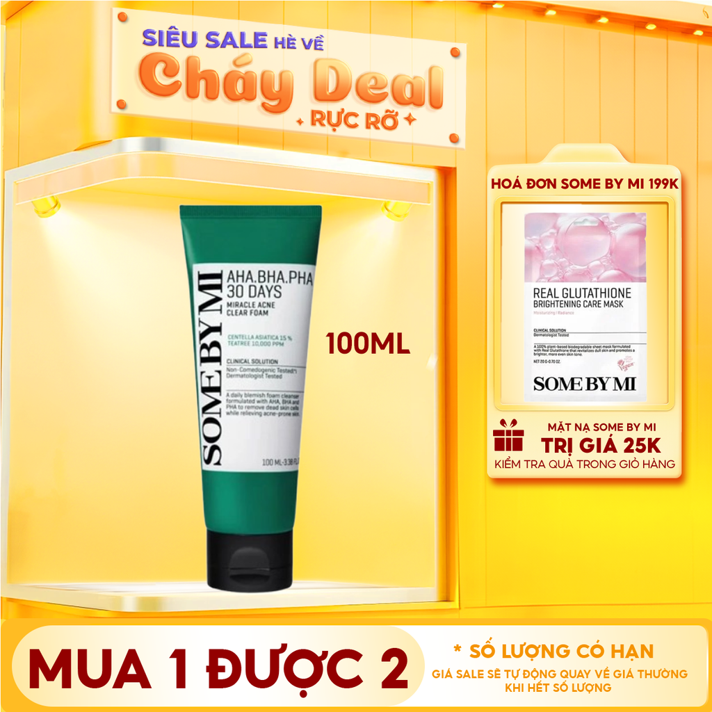 Sữa Rửa Mặt Some By Mi Tạo Bọt, Hạn Chế Mụn AHA-BHA-PHA 30 Days Miracle Acne Clear Foam 100ml