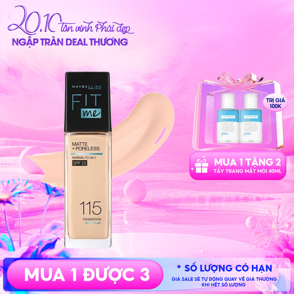 Kem Nền Maybelline Kiềm Dầu, Cho Lớp Nền Mịn Lì Tự Nhiên Fit Me Matte Poreless Foundation 30ml