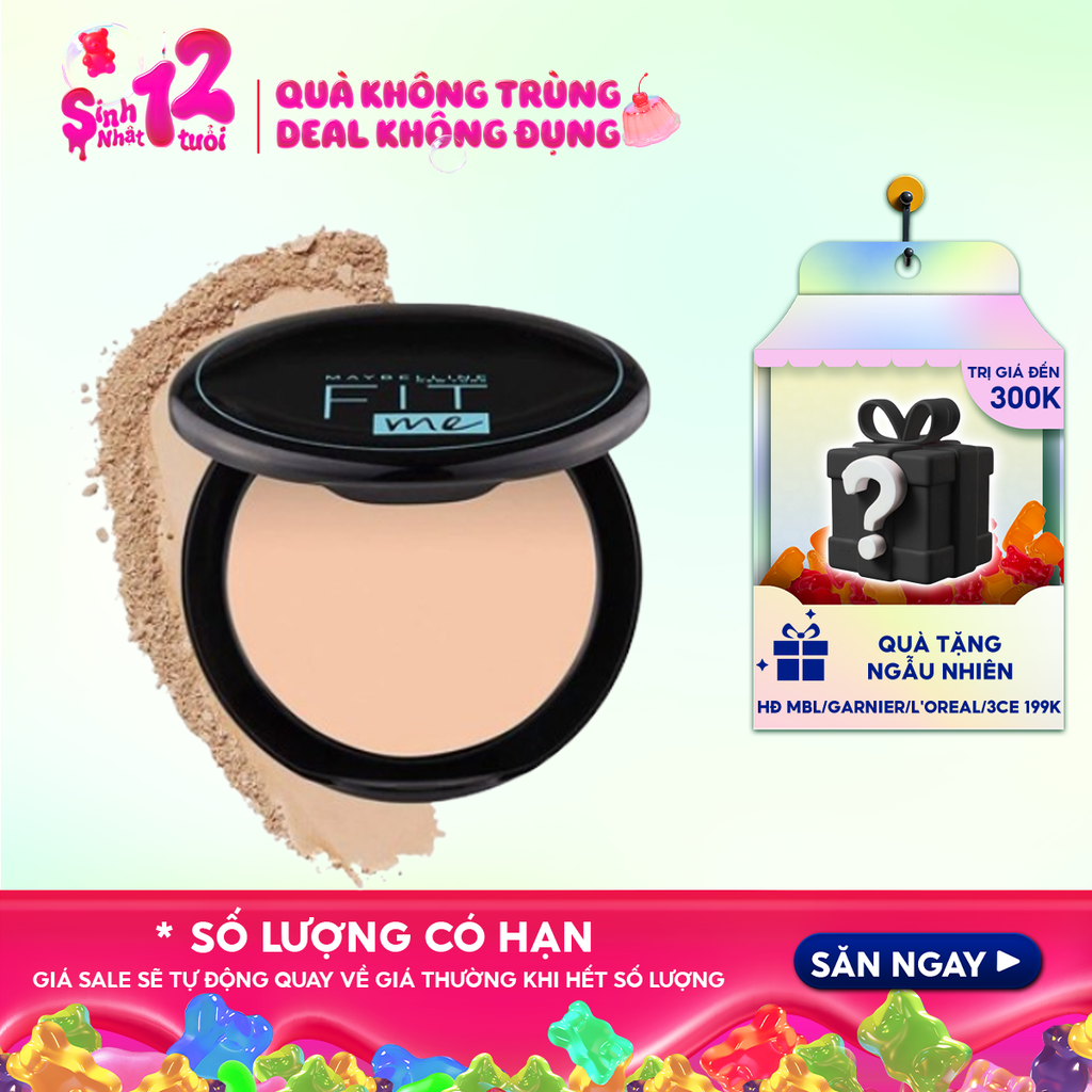 Phấn Phủ Maybelline Dạng Nén Che Phủ Hoàn Hảo, Kiềm Dầu Hiệu Quả Fit Me Matte Poreless Powder SPF32 /PA+++ 6g - Hộp Tròn